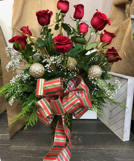 CHRISTMAS RIBBON & ROSES Bouquet in Browns Mills, NJ - WALKER'S